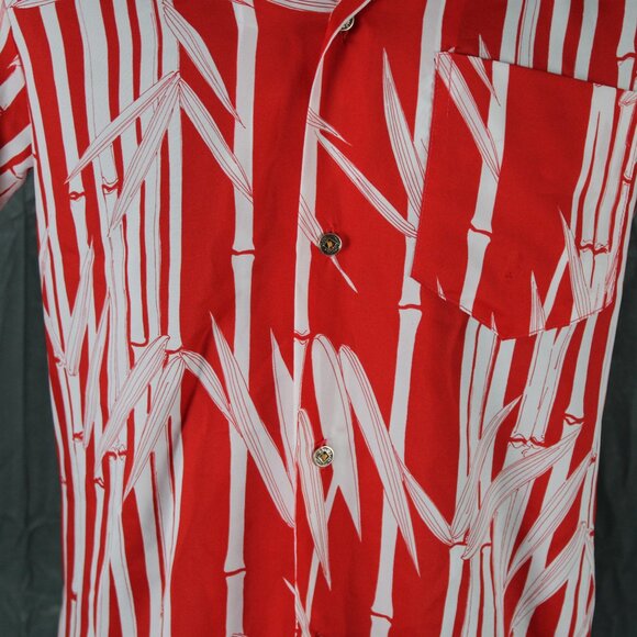 Vintage Hawaiian Shirt - Red and White Bamboo Pattern - Men's Small - Picture 3 of 10